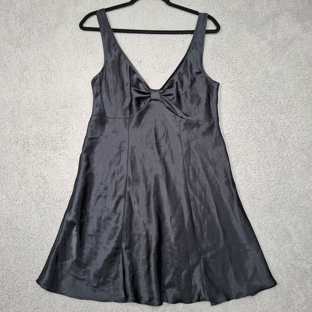 VINTAGE SLIP DRESS M SILKY‎ Babydoll Bow Adjustable Strap Panels Mini Coquette